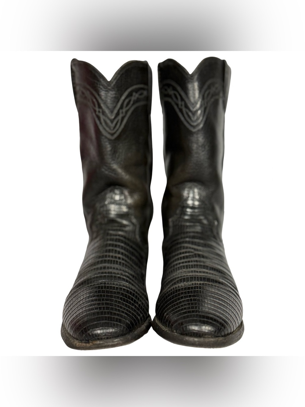 Vintage Justin Black Lizard Leather Cowboy Boots Women's Size 4.5 B Western